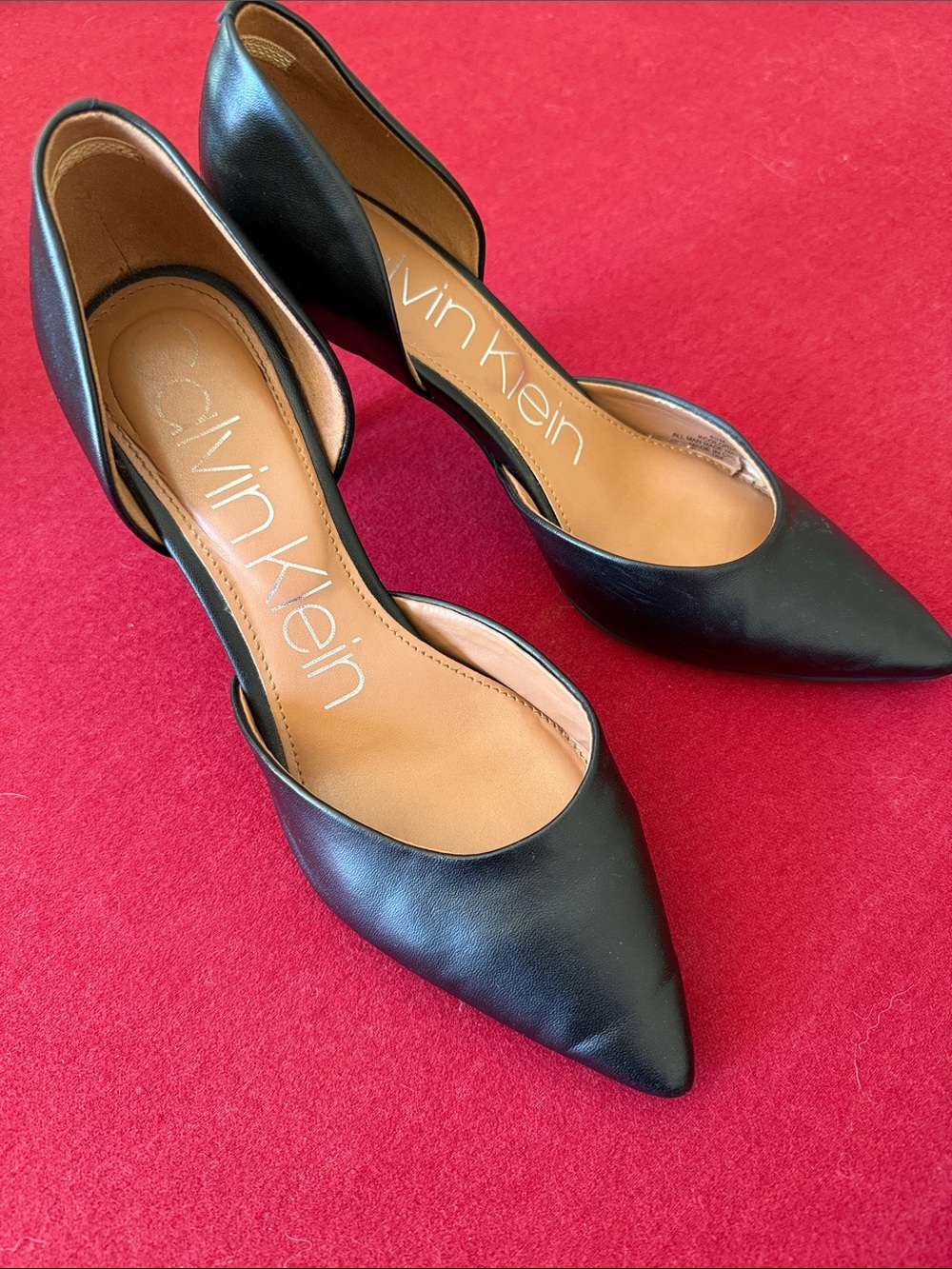 Calvin Klein Black Pointed D'Orsay Leather Pumps
